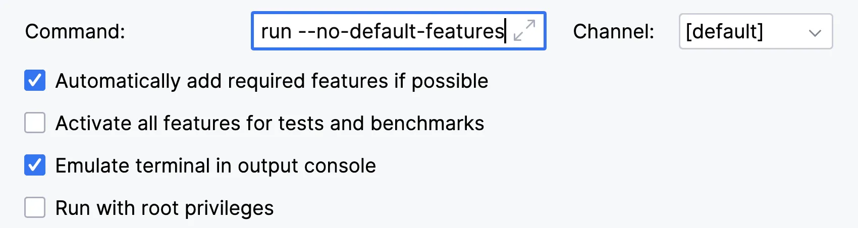 Add --no-default-features flag